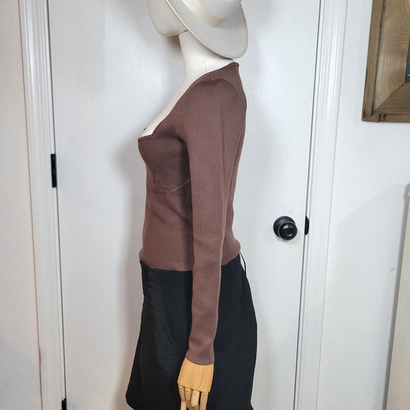 Abercrombie & Fitch Sweetheart Neck Brown Knit Long Sleeve Top Medium Fall Basic - Picture 6 of 8